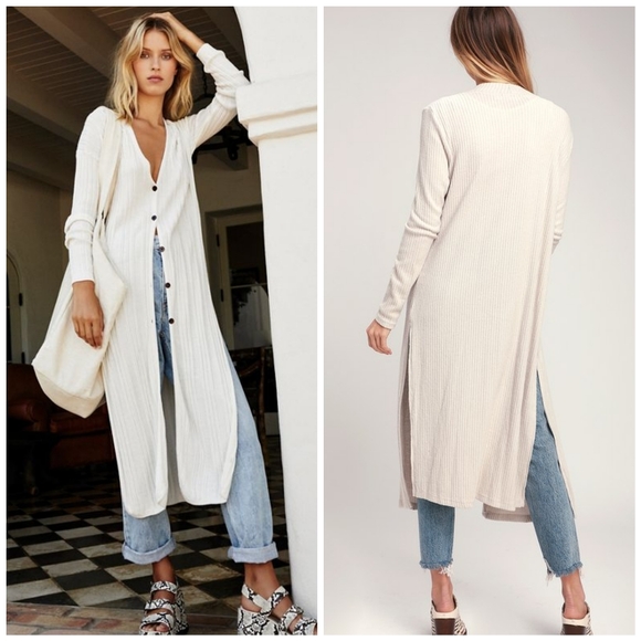 Free People Sweaters - Free People Ribbed Long White Cream Cardigan